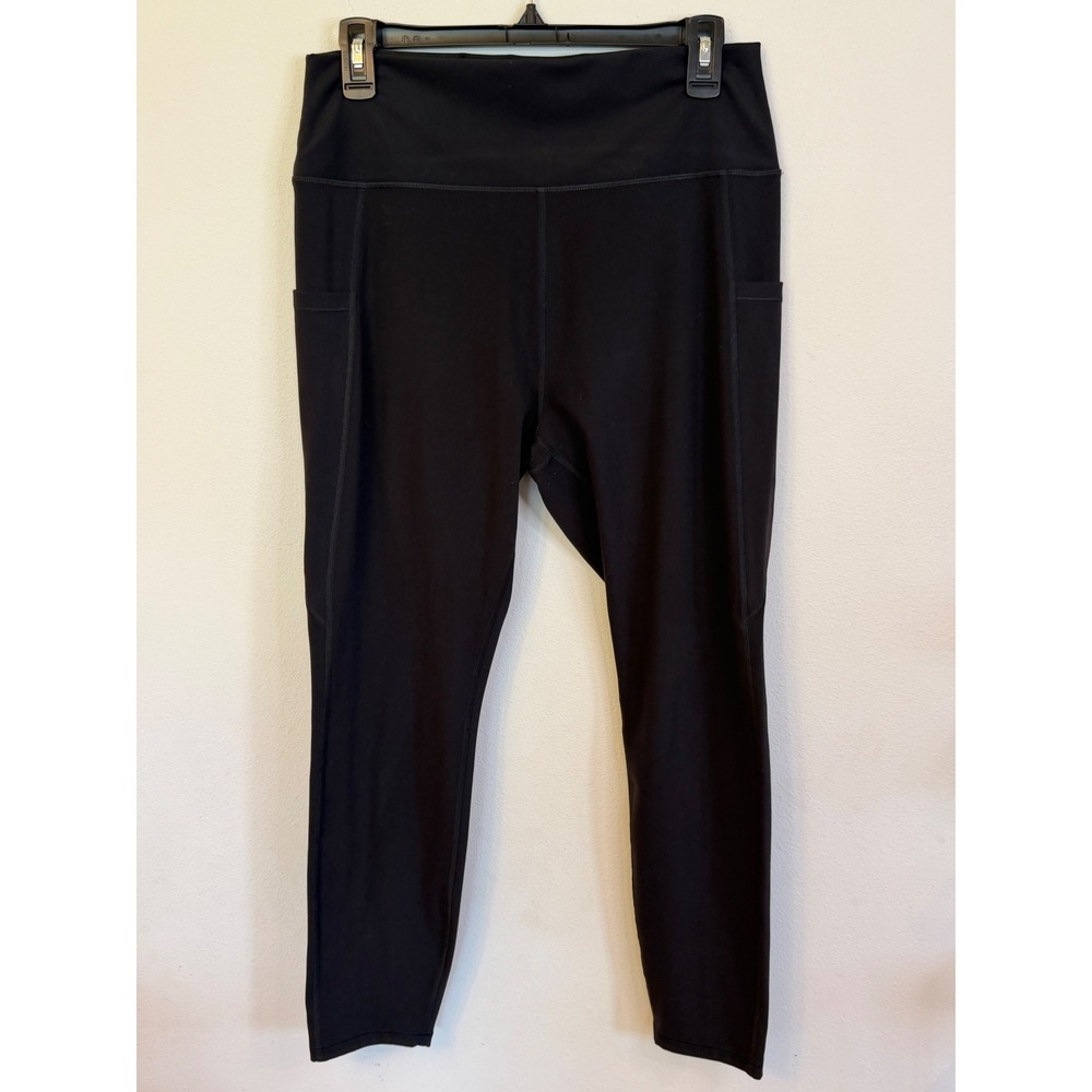 Stelle Womens High Waisted Yoga Leggings Black Side Pockets Size XL Activewear